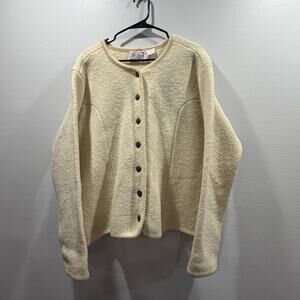 Vtg Tally-Ho Creation Cardigan Women's Cream Tailored Fit 100% Wool Size X